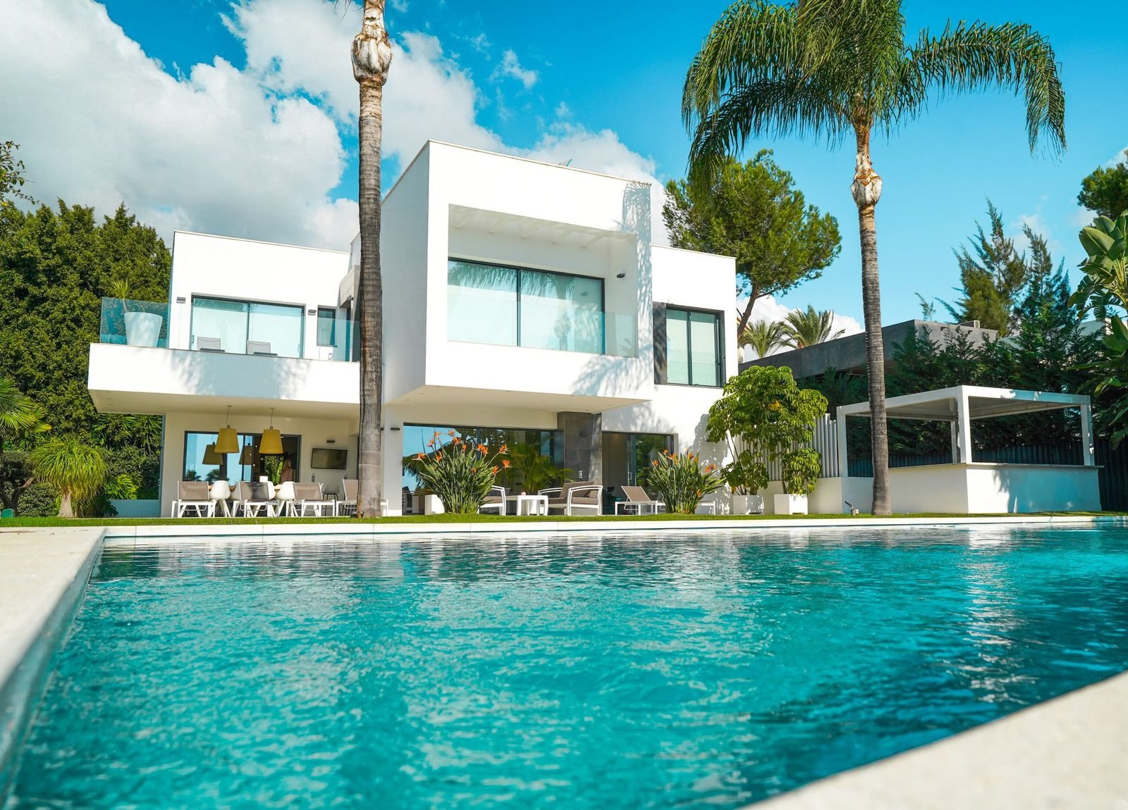 Luxury freeform swimming pool maintained by Greenex
